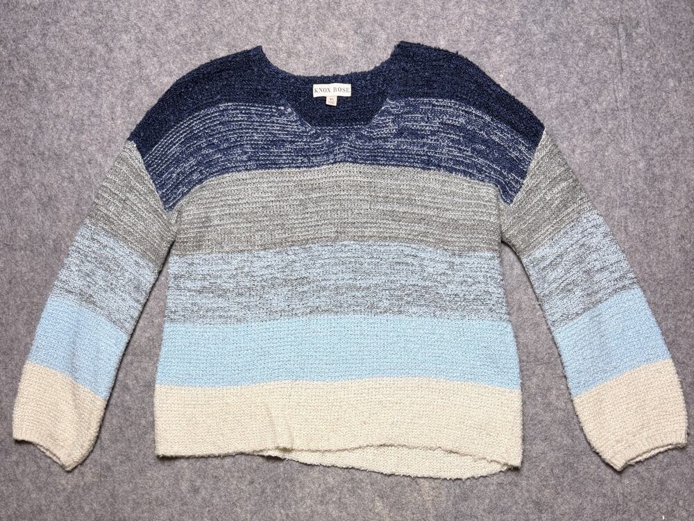 Knox Rose Multi Color Blue Grey White Striped Sweater Chunky Size XL